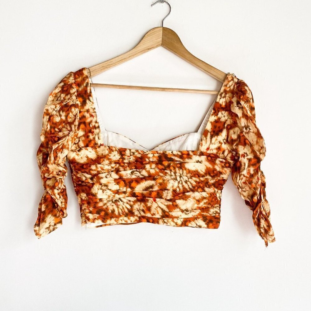 NWT Zara Geometric Floral Print Linen Cotton Cropped Top S - Picture 4 of 4